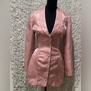 NAKED WARDROBE THE STATEMENT, Chic Pink Satin Blazer Dress, MOB WIFE, SIZE S